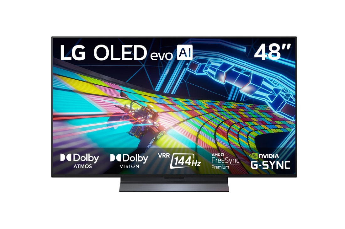 Vista de frente de la Smart TV LG OLED evo AI C5 4K. El emblema “OLED, número 1 del mundo durante 12 años” y el logotipo de LG OLED evo AI 2025 aparecen en la pantalla.